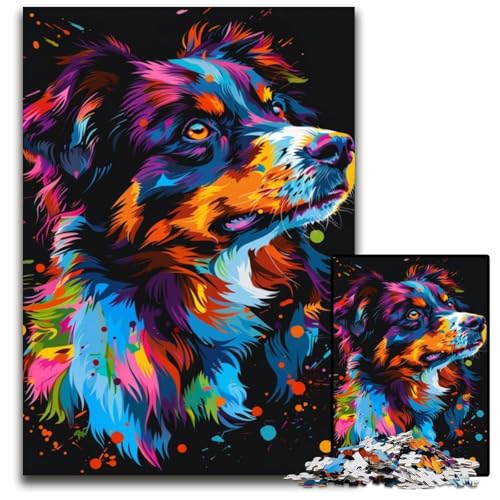 Australian Cattle Dog Art Puzzle 1000 Teile für Erwachsene, anspruchsvolle Puzzles, interaktives Familienspiel, DIY-Heimdekoration, Gehirn-Herausforderung, Geschenk, 50x75cm/19,68x29,52 Zoll von JIANGENNF