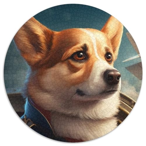 Aviator Corgi 1000-teiliges Puzzle für Erwachsene, 1000-teiliges rundes Puzzle, Gehirn-Herausforderungsgeschenk, pädagogische Aktivität für Teenager (Größe 67,5 x 67,5 cm) von JIANGENNF