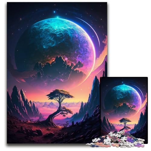 Berglandschaft 1000-teiliges Puzzle aus Holz für Erwachsene für Reiseliebhaber und Paare, anspruchsvolles Spielzeug 50x75cm/19,68x29,52 Zoll von JIANGENNF