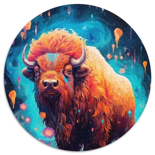 Bison Steht im Berg, Puzzle für Erwachsene, 1000 Teile, Puzzle für Erwachsene, perfekt für Teenager und Sammler, ideale Heimdekoration und Reisegeschenk (Größe 67,5 x 67,5 cm) von JIANGENNF
