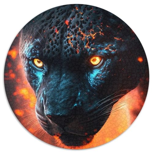 Black Panther in Fire Puzzle für Erwachsene, 1000 Teile, rundes Puzzle mit 1000 Teilen, farbenfrohe Heimdekoration und interaktives Familienspiel, (Größe 67,5 x 67,5 cm) von JIANGENNF