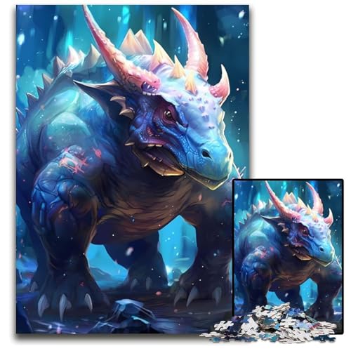Blaues Triceratops-Puzzle 1000 Teile für Erwachsene, Puzzle für Erwachsene, Geburtstagsgeschenkidee, anspruchsvolles Denkspiel, 26x38cm/10,23x14,96 Zoll von JIANGENNF