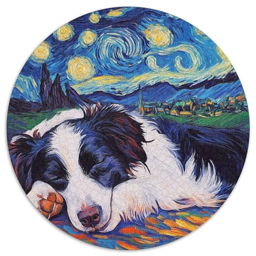 Border Collie-Nachthimmel, 1000-teiliges Puzzle für Erwachsene, 1000-teiliges rundes Puzzle, Teenager, Paare und Freunde zum Geburtstag, zu Weihnachten (Größe 67,5 x 67,5 cm) von JIANGENNF