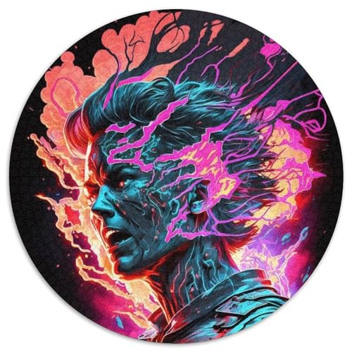 Brennendes Neon-Menschen-Puzzle, 1000 Teile, rundes Puzzle mit 1000 Teilen für Erwachsene, Lernspielzeug für Teenager, Heimbüro-Dekor (Größe 67,5 x 67,5 cm) von JIANGENNF