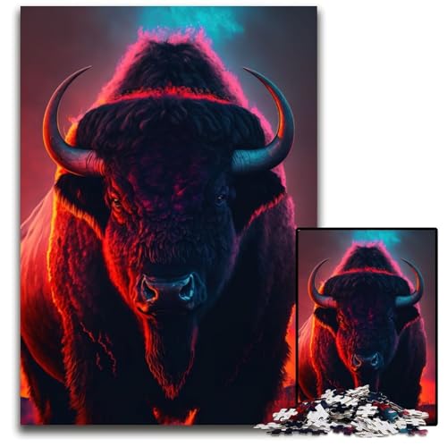 Büffel-Tierpuzzle für Erwachsene, 1000 Teile, interaktives Familienspiel, Denksportaufgabe, Lernspielzeug, 50x75cm/19,68x29,52 Zoll von JIANGENNF