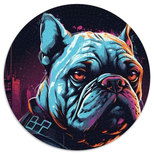 Bulldoggen-Puzzle 1000 Teile für Erwachsene, runde Puzzles 1000 Teile für Erwachsene, Heimdekoration und Urlaubsspaß (Größe 67,5 x 67,5 cm) von JIANGENNF