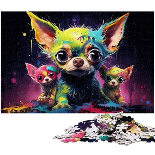 Bunte Chihuahua-Puzzles 1000 Teile für Erwachsene. Schwierige Puzzles für Erwachsene. Herausforderndes Denkspiel – Entspannendes Spielzeug für Teenager. 50 x 75 cm / 19,68 x 29,52 Zoll von JIANGENNF