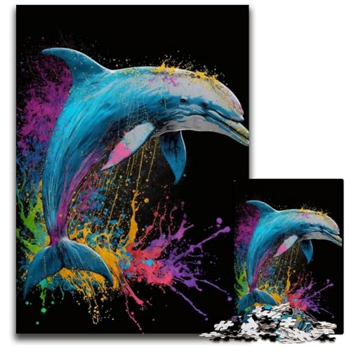 Bunte Delfine 1000-teiliges Puzzle Puzzles für Erwachsene Anspruchsvolles Denkspiel - Entspannendes Spielzeug für Teenager 26x38cm/10,23x14,96 Zoll von JIANGENNF