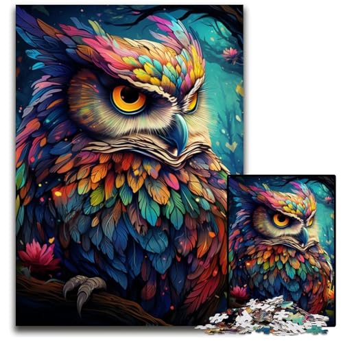 Bunte Eule, 1000-teiliges Puzzle aus Karton für Erwachsene, für Reiseliebhaber und Paare, anspruchsvolles Spielzeug, 26x38cm/10,23x14,96 Zoll von JIANGENNF