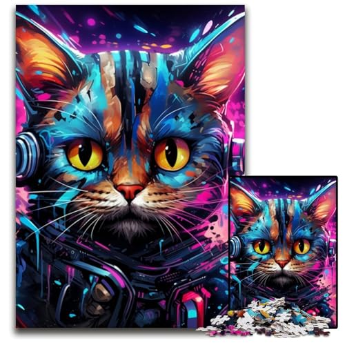 Bunte Katzen-Puzzles für Erwachsene, 1000 Teile, Holzpuzzle, interaktives Familienspiel, Denksportaufgabe, Lernspielzeug, 50x75cm/19,68x29,52 Zoll von JIANGENNF