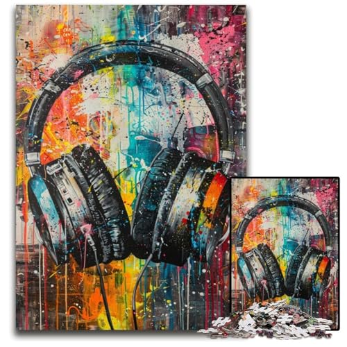 Bunte Kopfhörer-Malpuzzles 1000 Teile für Erwachsene. Puzzles für Erwachsene. Perfektes DIY-Kunstdekor oder Geburtstagsgeschenk. 26x38cm/10,23x14,96 Zoll von JIANGENNF