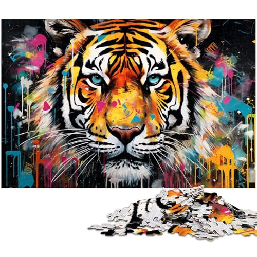 Bunte Tiger-Puzzles für 1000 Teile, Holzpuzzles, anspruchsvolles DIY-Denkspiel, perfektes Familienspiel oder dekoratives Geschenk, 50 x 75 cm / 19,68 x 29,52 Zoll Bunte Tiger-Puzzles für 1000 Teile, Holzpuzzles, anspruchsvolles DIY-Denkspiel, perfektes Familienspiel oder dekoratives Geschenk, 50 x 75 cm / 19,68 x 29,52 Zoll von JIANGENNF