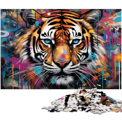 Bunte Tiger-Puzzles für 1000 Teile, Kartonpuzzles, anspruchsvolles DIY-Denkspiel, perfektes Familienspiel oder dekoratives Geschenk, 26 x 38 cm / 10,23 x 14,96 Zoll Bunte Tiger-Puzzles für 1000 Teile, Kartonpuzzles, anspruchsvolles DIY-Denkspiel, perfektes Familienspiel oder dekoratives Geschenk, 26 x 38 cm / 10,23 x 14,96 Zoll von JIANGENNF