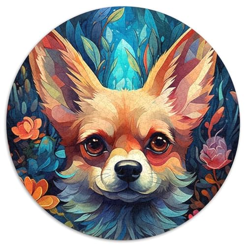 Bunte Zeichnung eines Chihuahua-Hundes, Puzzle für Erwachsene, 1000 Teile, 1000-teiliges rundes Puzzle für Erwachsene, hochschwieriges Denkspiel für Teenager (Größe 67,5 x 67,5 cm) von JIANGENNF
