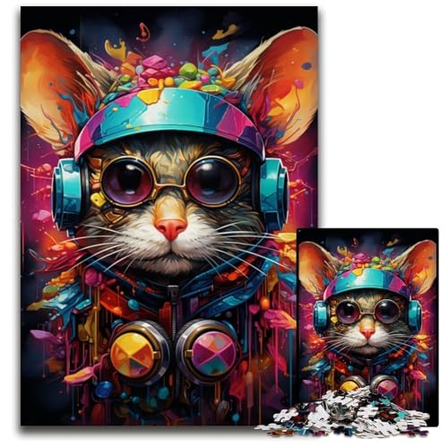 Bunte mechanische Maus, 1000-teiliges Puzzle aus Holz für Erwachsene, für Reiseliebhaber und Paare, anspruchsvolles Spielzeug, 50x75cm/19,68x29,52 Zoll von JIANGENNF