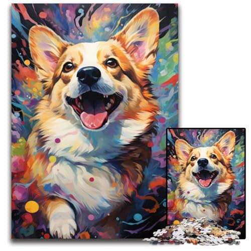 Bunter Corgi-Hund, 1000-teiliges Puzzle, Holzpuzzle für Erwachsene, interaktives Familienspiel, Denksportaufgabe, Lernspielzeug, 50x75cm/19,68x29,52 Zoll von JIANGENNF