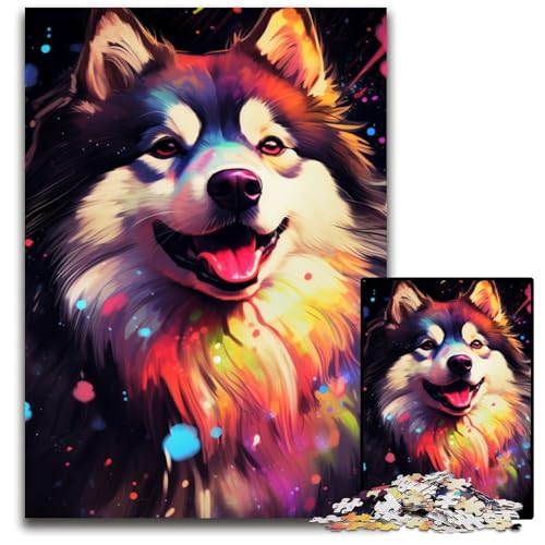 Bunter Husky-Hund, 1000-teiliges Puzzle, Unmögliches Puzzle für Erwachsene, Spielgeschenk für Erwachsene, interaktives Familienspiel, Gehirn-Herausforderung, Geschenk, 50x75cm/19,68x29,52 Zoll Bunter Husky-Hund, 1000-teiliges Puzzle, Unmögliches Puzzle für Erwachsene, Spielgeschenk für Erwachsene, interaktives Familienspiel, Gehirn-Herausforderung, Geschenk, 50x75cm/19,68x29,52 Zoll von JIANGENNF