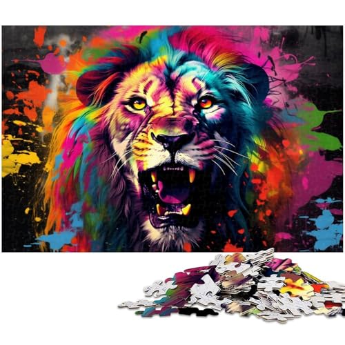 Bunter Löwe, 1000-teiliges Puzzle, Holzpuzzle, Denksportaufgabe, Teenager und Heimdekoration, 50 x 75 cm / 19,68 x 29,52 Zoll Bunter Löwe, 1000-teiliges Puzzle, Holzpuzzle, Denksportaufgabe, Teenager und Heimdekoration, 50 x 75 cm / 19,68 x 29,52 Zoll von JIANGENNF