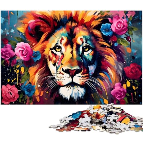 Bunter Löwe, 1000-teiliges Puzzle, Holzpuzzle, entspannende Unterhaltung, Heimdekoration, 50 x 75 cm / 19,68 x 29,52 Zoll Bunter Löwe, 1000-teiliges Puzzle, Holzpuzzle, entspannende Unterhaltung, Heimdekoration, 50 x 75 cm / 19,68 x 29,52 Zoll von JIANGENNF
