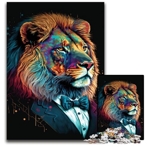 Bunter Löwe mit Brille, Puzzle 1000 Teile für Erwachsene, Unmögliches Puzzle für Erwachsene, Herausforderndes DIY-Denkspiel, perfektes Familienspiel oder dekoratives Geschenk, 50x75cm/19,68x29,52 Zoll von JIANGENNF