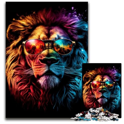 Bunter Löwe mit Brille, Puzzle 1000 Teile für Erwachsene, anspruchsvolle Puzzles, Geburtstagsgeschenkidee, anspruchsvolles Denkspiel, 26x38cm/10,23x14,96 Zoll von JIANGENNF