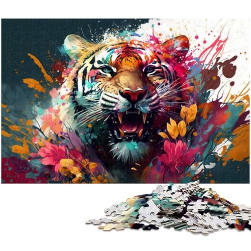 Bunter Tiger, 1000-teiliges Puzzle, Holzpuzzle, Denksportaufgabe, Teenager und Heimdekoration, 50 x 75 cm / 19,68 x 29,52 Zoll Bunter Tiger, 1000-teiliges Puzzle, Holzpuzzle, Denksportaufgabe, Teenager und Heimdekoration, 50 x 75 cm / 19,68 x 29,52 Zoll von JIANGENNF