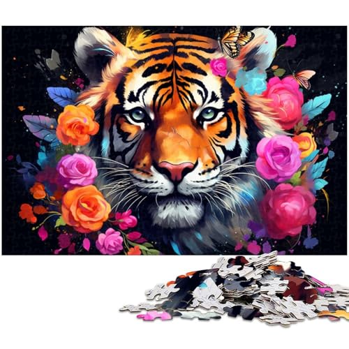 Bunter Tiger, 1000-teiliges Puzzle, Holzpuzzle, entspannende Unterhaltung, Heimdekoration, 50 x 75 cm / 19,68 x 29,52 Zoll Bunter Tiger, 1000-teiliges Puzzle, Holzpuzzle, entspannende Unterhaltung, Heimdekoration, 50 x 75 cm / 19,68 x 29,52 Zoll von JIANGENNF
