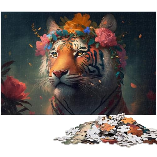 Bunter Tiger, 1000-teiliges Puzzle, Holzpuzzle, entspannende Unterhaltung, Heimdekoration, 50 x 75 cm / 19,68 x 29,52 Zoll Bunter Tiger, 1000-teiliges Puzzle, Holzpuzzle, entspannende Unterhaltung, Heimdekoration, 50 x 75 cm / 19,68 x 29,52 Zoll von JIANGENNF