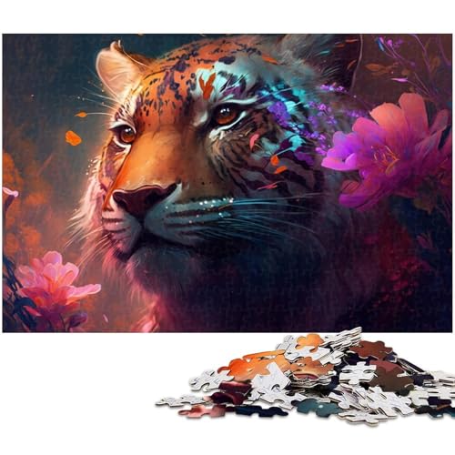 Bunter Tiger, 1000-teiliges Puzzle aus Holz, kreatives Familienspiel und Heimdekoration, Teenager, 50 x 75 cm / 19,68 x 29,52 Zoll Bunter Tiger, 1000-teiliges Puzzle aus Holz, kreatives Familienspiel und Heimdekoration, Teenager, 50 x 75 cm / 19,68 x 29,52 Zoll von JIANGENNF