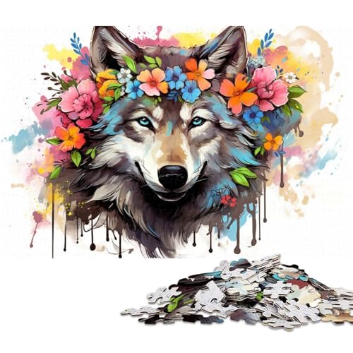 Bunter Wolf, 1000-teiliges Puzzle aus Holz, kreatives Familienspiel und Heimdekoration, Teenager, 50 x 75 cm / 19,68 x 29,52 Zoll Bunter Wolf, 1000-teiliges Puzzle aus Holz, kreatives Familienspiel und Heimdekoration, Teenager, 50 x 75 cm / 19,68 x 29,52 Zoll von JIANGENNF