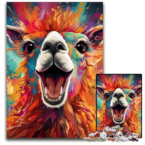 Buntes Alpaka-Puzzle 1000 Teile, Unmögliches Puzzle für Erwachsene, Bunte Heimdekoration & Interaktives Familienspiel, 26x38cm/10,23x14,96 Zoll von JIANGENNF