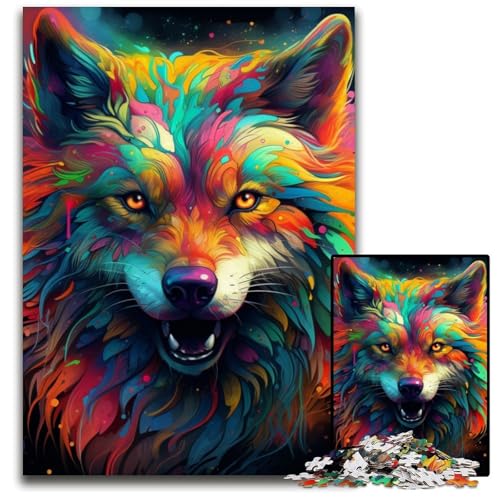 Buntes Art Wolf-Puzzle mit 1000 Teilen, anspruchsvolle Puzzles, interaktives Familienspiel, Denksportaufgabe, Lernspielzeug, 26x38cm/10,23x14,96 Zoll Buntes Art Wolf-Puzzle mit 1000 Teilen, anspruchsvolle Puzzles, interaktives Familienspiel, Denksportaufgabe, Lernspielzeug, 26x38cm/10,23x14,96 Zoll von JIANGENNF