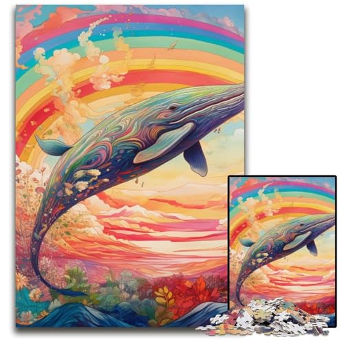 Buntes Blauwal-Puzzle mit 1000 Teilen für Erwachsene, Holzpuzzle für Teenager und Familienspaß – DIY-Denkspiel als Geschenk, 50x75cm/19,68x29,52 Zoll von JIANGENNF