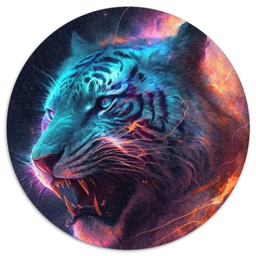 Buntes Blitztiger-Puzzle für Erwachsene, 1000-teiliges, rundes Puzzle, interaktives Familienspiel, Denksportaufgabe als Geschenk, Lernspielzeug (Größe 67,5 x 67,5 cm) von JIANGENNF