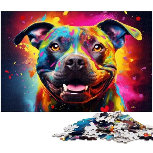 Buntes Bullterrier-Puzzle, 1000 Teile, Kartonpuzzle für Erwachsene, ideal für Teenager und Sammler, Reisegeschenk, Familienaktivität, 26 x 38 cm / 10,23 x 14,96 Zoll von JIANGENNF
