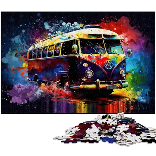 Buntes Bus-Puzzle, 1000 Teile, Holzpuzzle für Erwachsene, Heimdekoration und Urlaubsspaß, 50 x 75 cm / 19,68 x 29,52 Zoll Buntes Bus-Puzzle, 1000 Teile, Holzpuzzle für Erwachsene, Heimdekoration und Urlaubsspaß, 50 x 75 cm / 19,68 x 29,52 Zoll von JIANGENNF