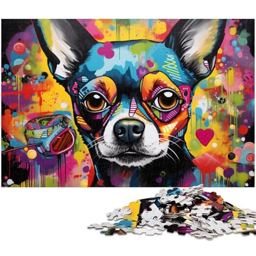 Buntes Chihuahua-Puzzle, 1000 Teile, Holzpuzzle für Erwachsene, Heimdekoration und Urlaubsspaß, 50 x 75 cm / 19,68 x 29,52 Zoll Buntes Chihuahua-Puzzle, 1000 Teile, Holzpuzzle für Erwachsene, Heimdekoration und Urlaubsspaß, 50 x 75 cm / 19,68 x 29,52 Zoll von JIANGENNF