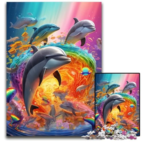 Buntes Delfin-Puzzle, 1000 Teile, für Erwachsene, aus Pappe, lustige Aktivitäten zu Hause, Geburtstagsgeschenk, Reisegeschenk, 26x38cm/10,23x14,96 Zoll Buntes Delfin-Puzzle, 1000 Teile, für Erwachsene, aus Pappe, lustige Aktivitäten zu Hause, Geburtstagsgeschenk, Reisegeschenk, 26x38cm/10,23x14,96 Zoll von JIANGENNF