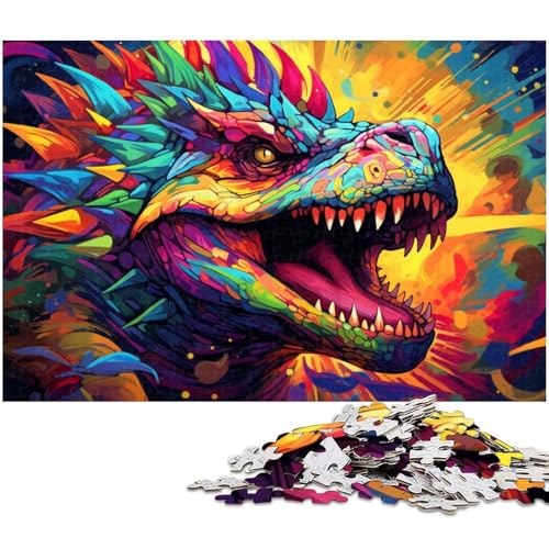 Buntes Dinosaurier-Puzzle mit 1000 Teilen, Kartonpuzzle, DIY-Dekoration, Gehirn-Herausforderung, für Erwachsene, Familie, 26 x 38 cm / 10,23 x 14,96 Zoll von JIANGENNF
