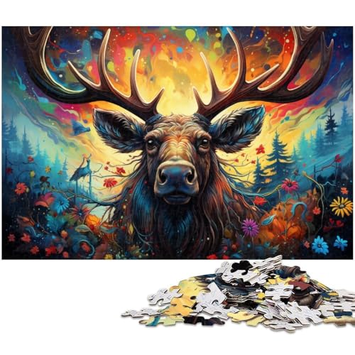 Buntes Elch-Mal-Puzzle 1000 Teile für Erwachsene. Schwierige Puzzles für Erwachsene. Spaß bei Aktivitäten zu Hause, Geburtstagsgeschenk, Reisegeschenk. 50 x 75 cm / 19,68 x 29,52 Zoll von JIANGENNF
