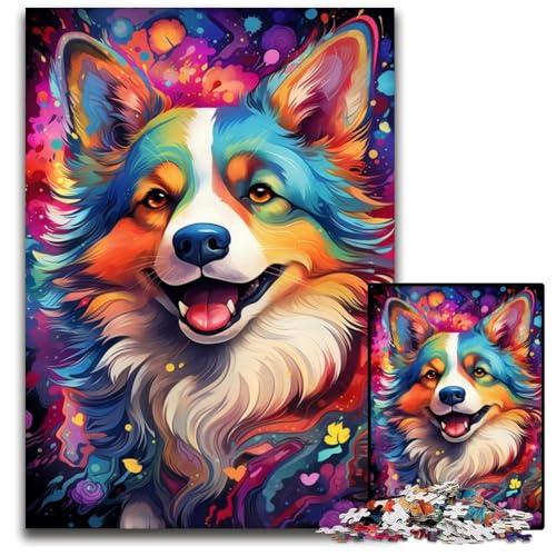 Buntes Gemälde Corgi-Hunde-Puzzle für 1000-teilige Puzzles, interaktives Familienspiel, Gehirn-Herausforderung, Lernspielzeug, 26x38cm/10,23x14,96 Zoll von JIANGENNF