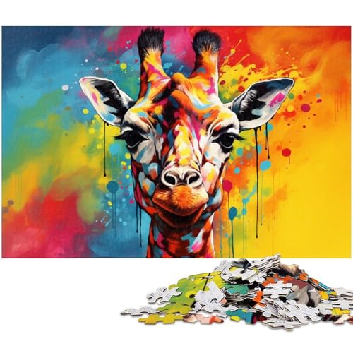 Buntes Giraffen-Puzzle mit 1000 Teilen, Holzpuzzle, entspannende Unterhaltung, Heimdekoration, 50 x 75 cm / 19,68 x 29,52 Zoll von JIANGENNF