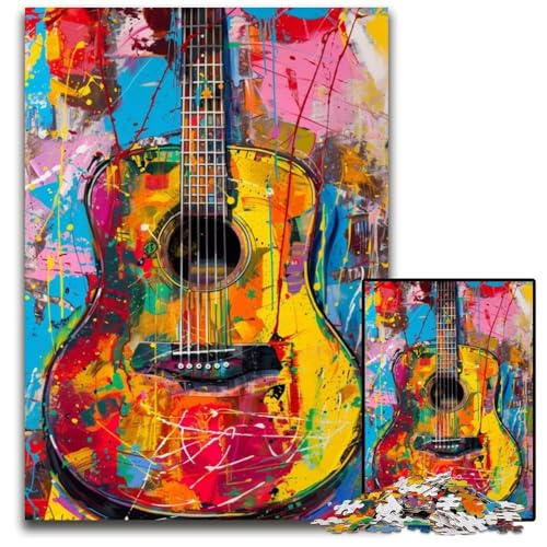 Buntes Gitarren-Puzzle, 1000 Teile, Holzpuzzle, DIY-Dekoration, Gehirn-Herausforderung, für Erwachsene, Familie, 50x75cm/19,68x29,52 Zoll Buntes Gitarren-Puzzle, 1000 Teile, Holzpuzzle, DIY-Dekoration, Gehirn-Herausforderung, für Erwachsene, Familie, 50x75cm/19,68x29,52 Zoll von JIANGENNF