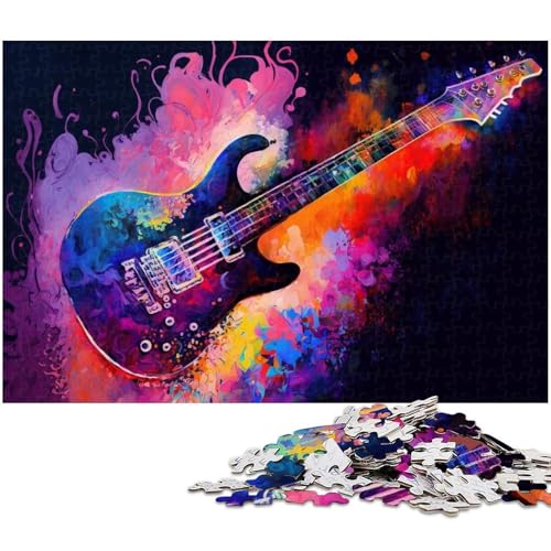 Buntes Gitarrenpuzzle 1000 Teile für Erwachsene. Schwierige Puzzles für Erwachsene. Herausforderndes Denkspiel – Entspannendes Spielzeug für Teenager. 50 x 75 cm / 19,68 x 29,52 Zoll von JIANGENNF