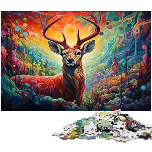 Buntes Hirsch-Puzzle, 1000 Teile, Kartonpuzzle, DIY-Dekoration, Gehirn-Herausforderung, für Erwachsene, Familie, 26 x 38 cm / 10,23 x 14,96 Zoll Buntes Hirsch-Puzzle, 1000 Teile, Kartonpuzzle, DIY-Dekoration, Gehirn-Herausforderung, für Erwachsene, Familie, 26 x 38 cm / 10,23 x 14,96 Zoll von JIANGENNF