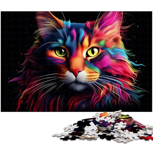Buntes Katzen-Puzzle, 1000 Teile, für Erwachsene, Holzpuzzle, zum Entspannen und Herausfordern, farbenfrohe Heimdekorationskunst, Freunde, 50 x 75 cm / 19,68 x 29,52 Zoll Buntes Katzen-Puzzle, 1000 Teile, für Erwachsene, Holzpuzzle, zum Entspannen und Herausfordern, farbenfrohe Heimdekorationskunst, Freunde, 50 x 75 cm / 19,68 x 29,52 Zoll von JIANGENNF