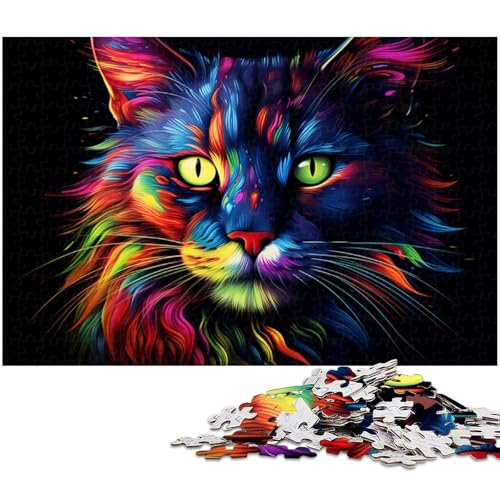 Buntes Katzen-Puzzle 1000 Teile für Erwachsene. Schwierige Puzzles für Erwachsene. Herausforderndes Denkspiel – Entspannendes Spielzeug für Teenager. 50 x 75 cm / 19,68 x 29,52 Zoll von JIANGENNF