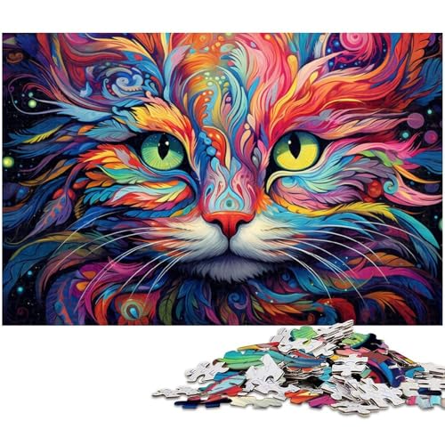 Buntes Katzen-Puzzle mit 1000 Teilen für Erwachsene, Puzzle für Erwachsene, Gehirn-Herausforderung, Geschenk, pädagogische Aktivität für Teenager, 26 x 38 cm / 10,23 x 14,96 Zoll von JIANGENNF