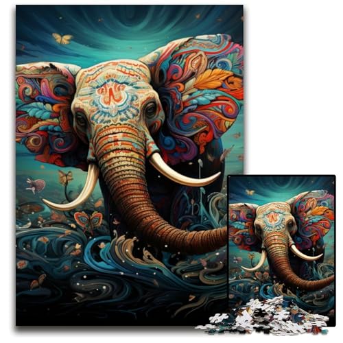 Buntes Kunst-Elefanten-Puzzle für Erwachsene, 1000 Teile, Holzpuzzle, interaktives Familienspiel, Denksportaufgabe, Lernspielzeug, 50x75cm/19,68x29,52 Zoll Buntes Kunst-Elefanten-Puzzle für Erwachsene, 1000 Teile, Holzpuzzle, interaktives Familienspiel, Denksportaufgabe, Lernspielzeug, 50x75cm/19,68x29,52 Zoll von JIANGENNF