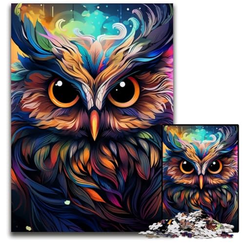Buntes Kunst-Eulen-Puzzle, 1000 Teile, anspruchsvolle Puzzles, interaktives Familienspiel, Denksportaufgabe, Lernspielzeug, 26x38cm/10,23x14,96 Zoll von JIANGENNF